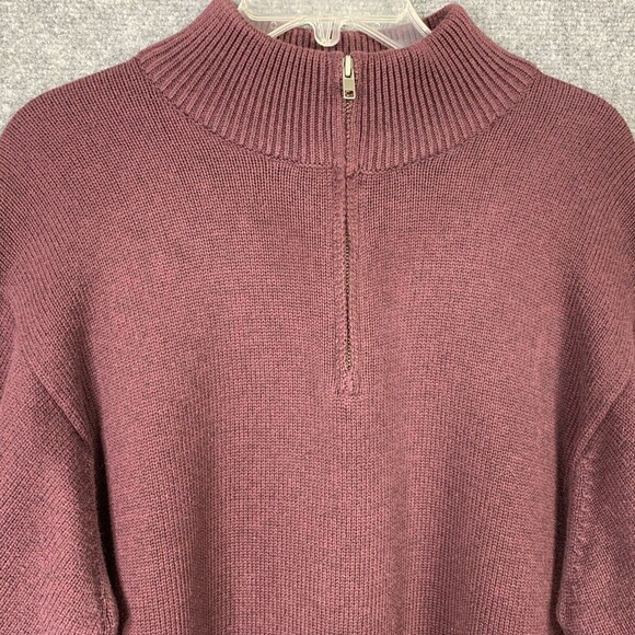 L L  Bean 1/4 Zip Knit Sweater Men XL Tall Long Sleeve Plum Color Cotton - Picture 2 of 11